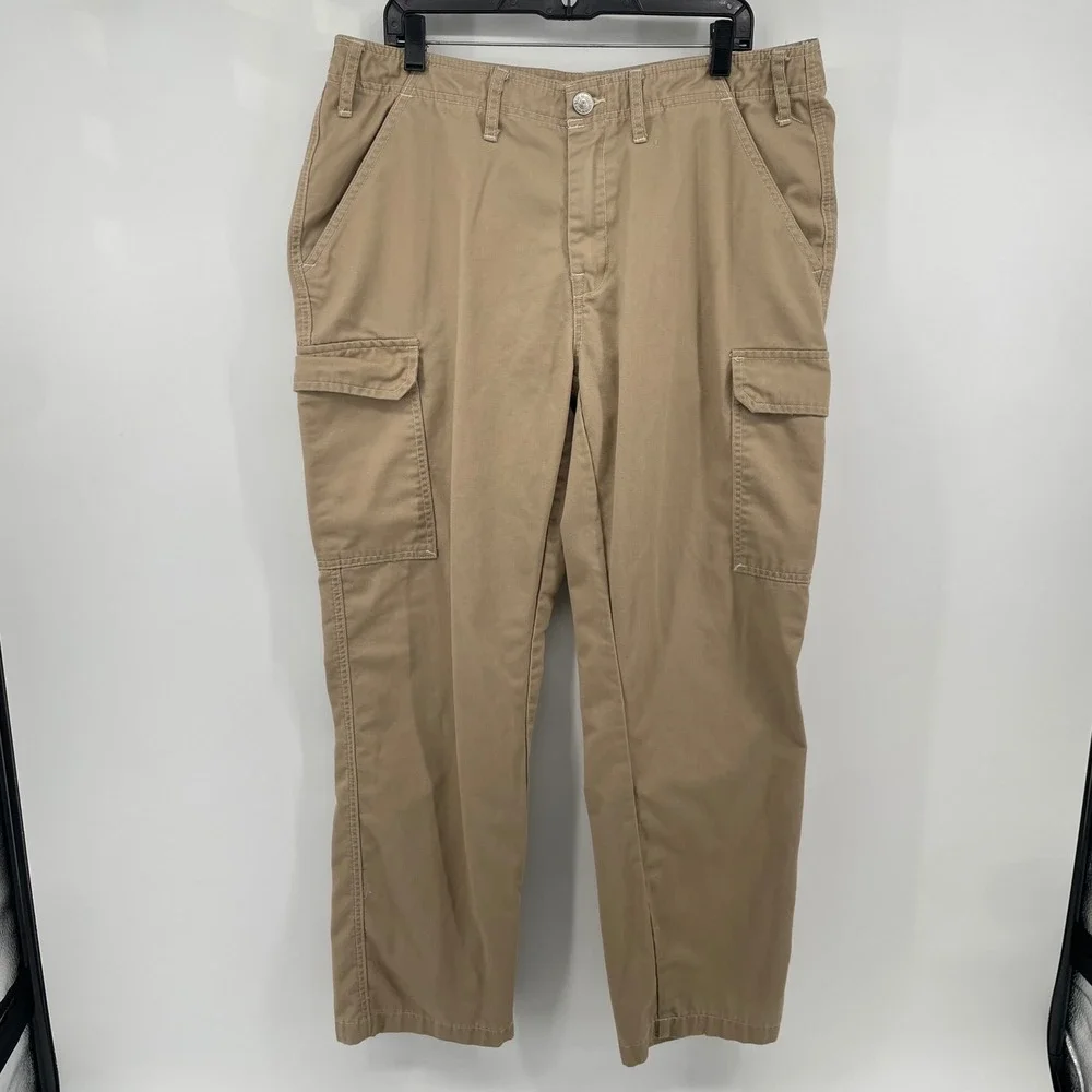 True Religion Cargo Pants Men 34 Tan Khaki Straight Leg Horseshoe Pocket Utility